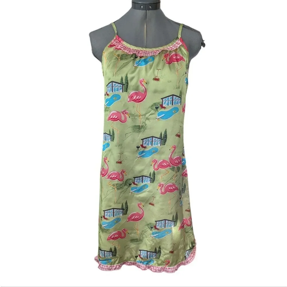 Nick & Nora Y2K satin pink flamingo PJ gown girls‎ size XL 16